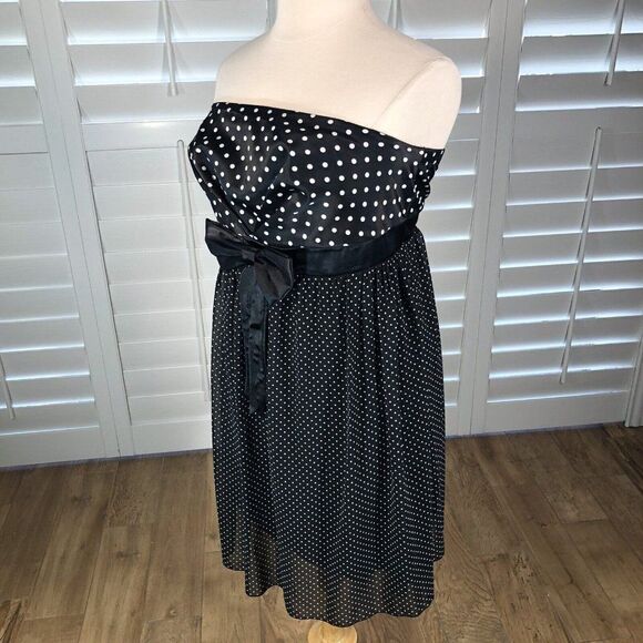 Retro Pin Up Strapless Polka Dot Dress XXL Satin Chiffon Swing Rockabilly Plus - Picture 6 of 10
